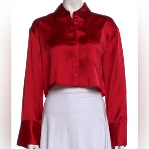 NWT Alice + Olivia Red Satin Cropped Button-Down Shirt